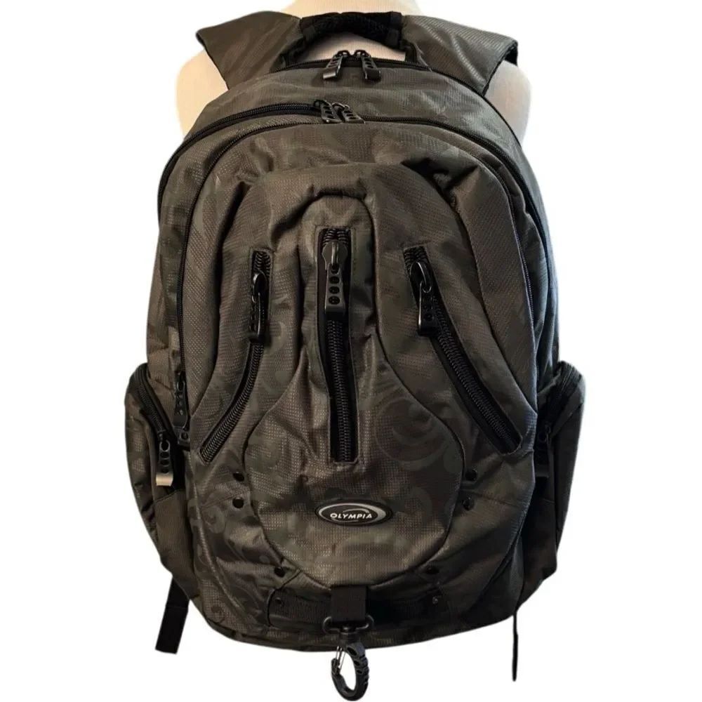 NWOT Olympia Backpack Green Black Laptop Travel School Bag Multi Pocket